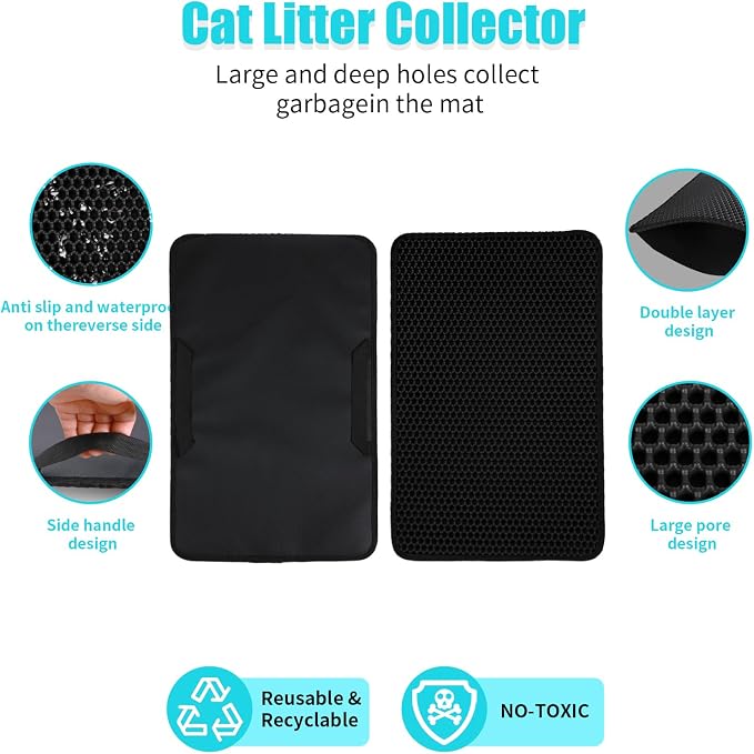 Cat Litter Mat, 23"x14.5", Black | Double Layer, Waterproof, Litterbox Mat