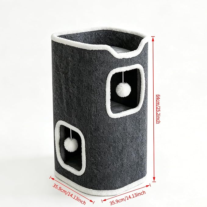 Multi-Level Foldable Cat Tree Tower for Indoor Cats – Includes Cat House, Play Balls, Soft & Cozy Top Cat Bed, Scratch-Resistant Design for Scratching, and a Cat Hideaway (M)