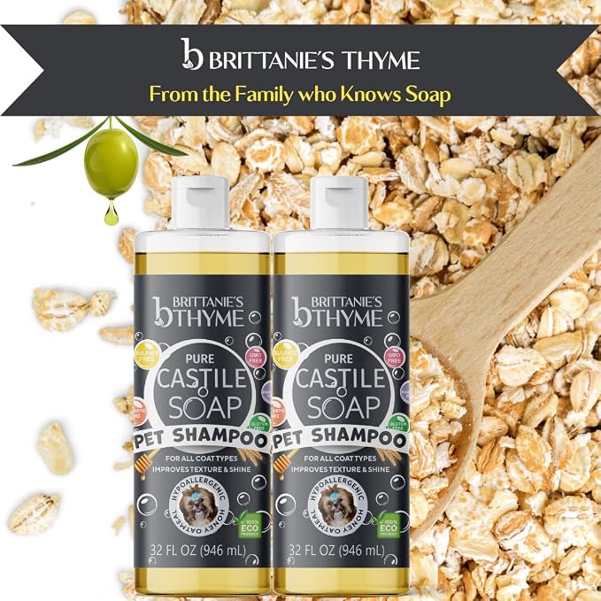 Brittanie's Itchy Skin Relief Pet Shampoo, Honey & Oatmeal, 32oz 2 Pack | Natural Shampoo For Dogs & Cats, For Allergies and Itching, Deodorizes, Moisturizes & PH Balanced
