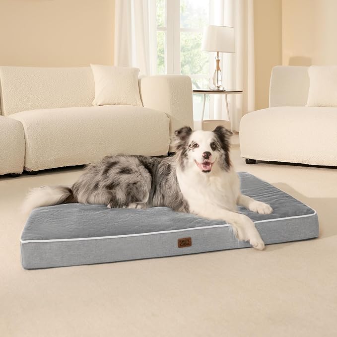 EHEYCIGA Large Memory Foam Dog Bed Mat Washable, 36x27Inch, Grey | High Density Egg Crate Foam, Waterproof Liner, Removable Easy Clean Cover, Fits Floor, Camping, Sofa and Car