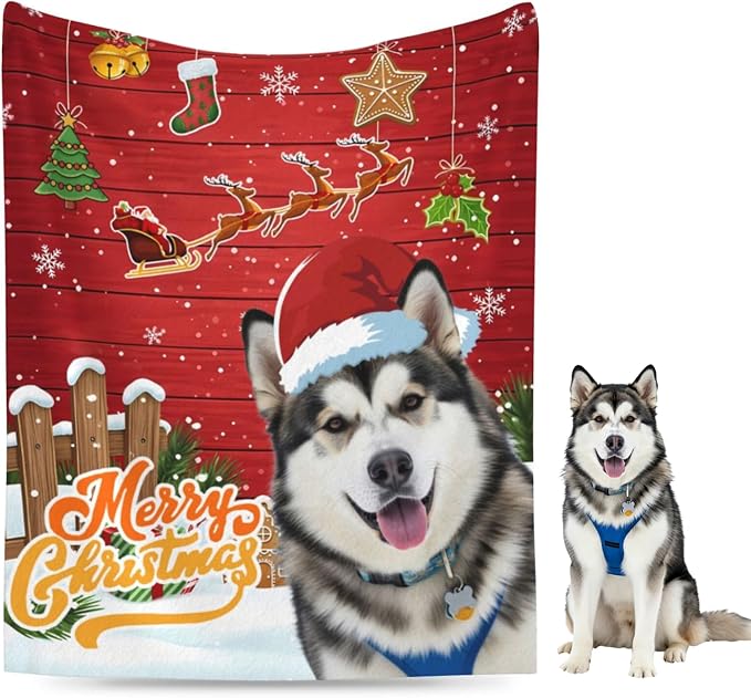Nxwdwqa Personalized Christmas Dog Blanket Throws with Photos, Custom Christmas Pet Blanket, Dog Gifts for Pet Lovers, Customized Puppy Blanket for Adult Kid Birthday Fathers Mothers Valentines Gift