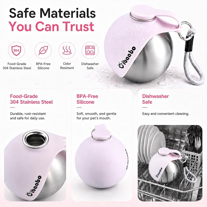 Cibaabo 2 in 1 Portable Dog Water Bottle with Bowl, 10 oz Stainless Steel No-Spill Travel Pet Water Dispenser with Collapsible Silicone Bowl for Small Dog & Puppy Walking Hiking Outdoor