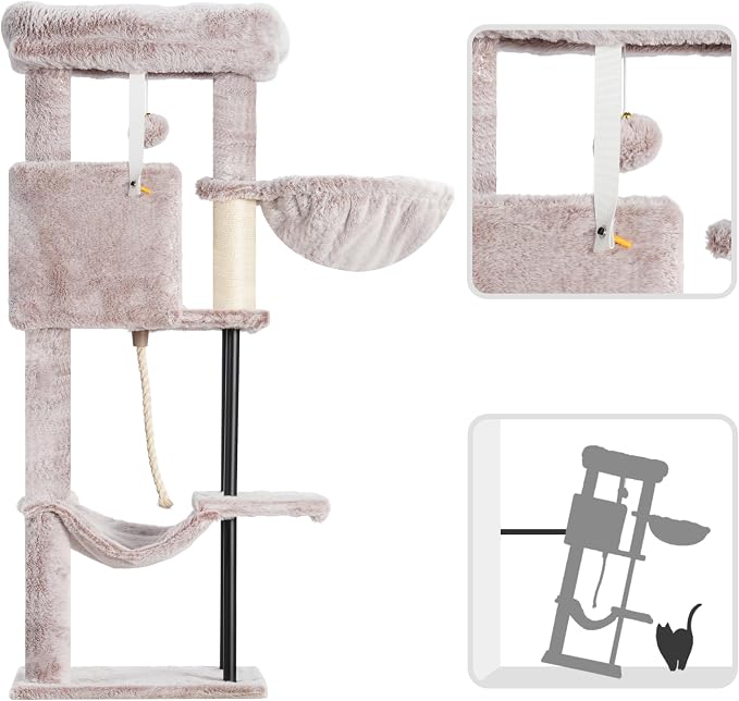 Cat Tree, 43.3'' Cat Tower with Hammock for Kittens GCT004SMU | Cat Condo House for Small Indoor Cats, Basket, Scratching Post, Large Platform, Sturdy Steel Tube, Sisal Rope, Mushroom