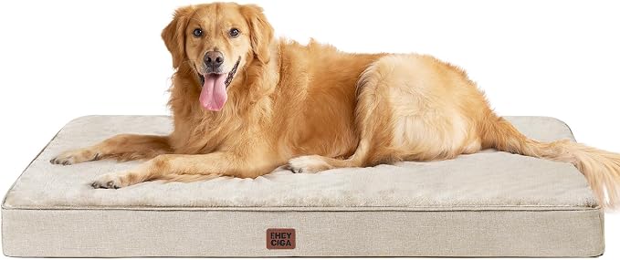 EHEYCIGA XL Memory Foam Dog Crate Mat Washable, 41x27Inch, Beige | High Density Egg Crate Foam, Waterproof Liner, Removable Easy Clean Cover, Non-Slip Bottom, Fits Crate, Floor and Sofa