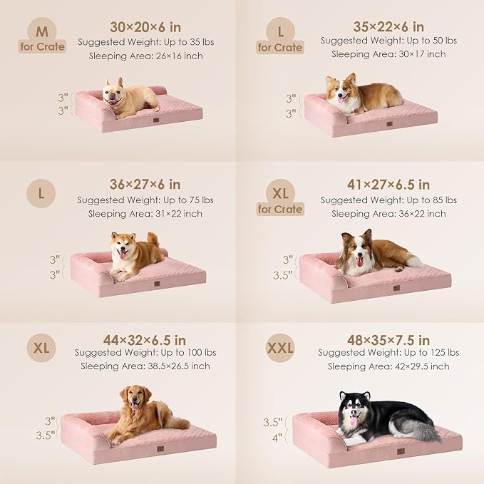 EHEYCIGA Orthopedic Dog Bed Medium Size Dogs, Memory Foam Dog Bed with Washable Removable Cover, Waterproof Pet Sofa Couch for Crate with Nonskid Bottom, 30x20x6, Pink