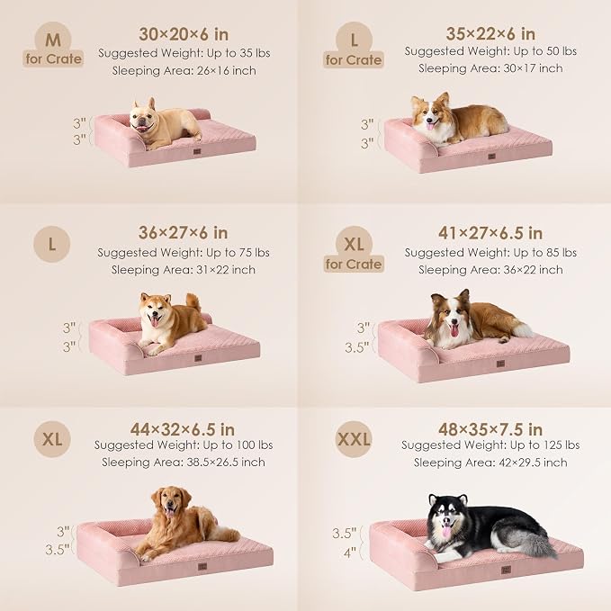 EHEYCIGA Memory Foam Dog Bed Large Size Dogs, Orthopedic Dog Bed Large with Washable Removable Cover, Waterproof Pet Sofa Couch with Nonskid Bottom, 36x27x6, Pink