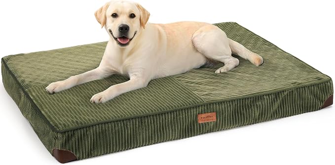 FUKUMARU X-Large Dog Bed, Thickened Waterproof Dog Mat with Washable Cover | 4" Extra Thick Egg Crate Foam Pet Mat, Corduroy Orthopedic Dog Bed for Crate, Flat Dog Pad with Anti-Slip Bottom
