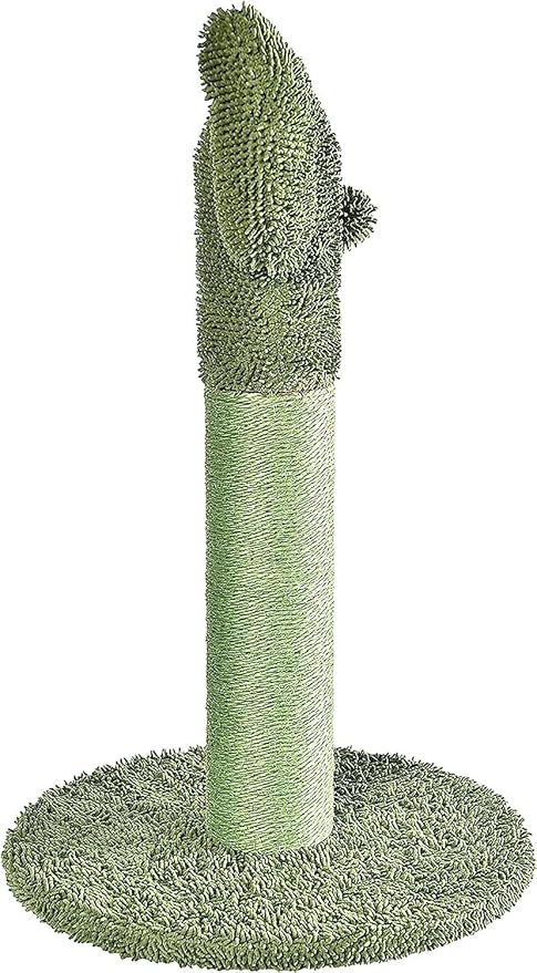 Amazon Basics Cat Scratching Post, Indoor Cactus with Natural Sisal for Kittens with Dangling Ball Toy, Medium, 25.6"H, Green