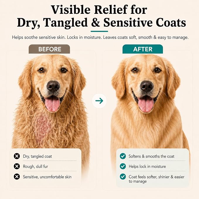 Natural Dog Company Sensitive Skin Dog Conditioner – Oatmeal Moisturizing for Sensitive & Itchy Skin, Detangling Grooming Formula for Long Haired Dogs, with Manuka Honey & Chamimile, 12 oz