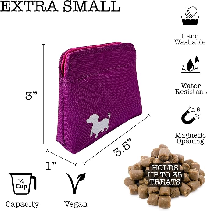 Extra Small Dog Treat Pouch – Slim Magnetic Pocket Dog Treat Bag for Walking & Training – Discreet Clip On Treat Pouch for Leash, Waistband or Pocket – Mess Free Storage (Pink)