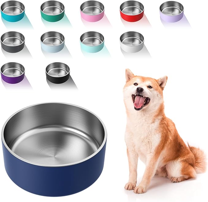 WENBOKMIN Dog Bowl, Stainless Steel Dog Food and Water Bowl with Non Slip Quiet Bottom, Easy to Clean, Dishwasher Safe, 40oz, Blue