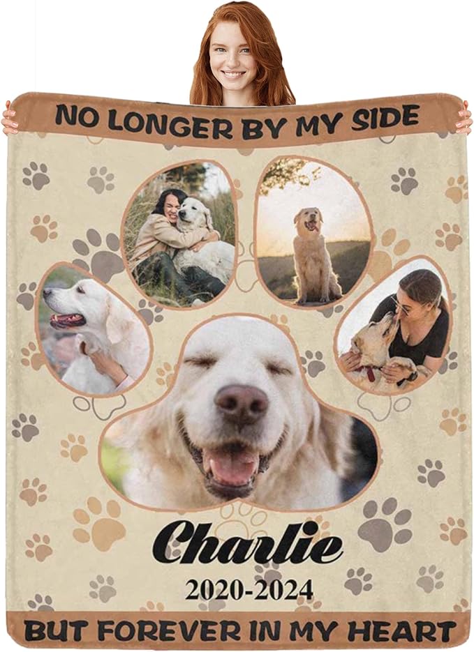 Artsadd Personalized Dog Photo Blanket, Custom Dog Memorial Throw Blanket, 50x60 inches, Beige