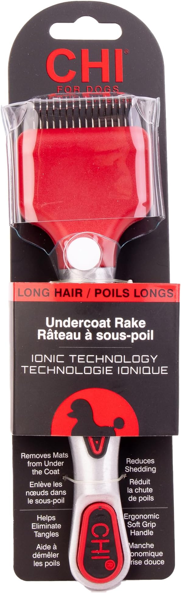 CHI for Dogs Dematting and Deshedding Undercoat Rake Dog Grooming Tool Long Hair and Double Coats Rounded Blade Teeth Remove Mats and Loose Undercoat Detangling Rake Shedding Control Ergo Handle