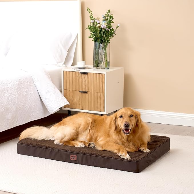 EHEYCIGA Orthopedic Dog Bed Large with Removable Washable Cover, 35IN Brown | Egg Crate Foam Support, Durable Oxford fabric, Non-Slip Bottom, Machine Washable, Soft Waterproof Plush Pet Bed Mat For Crate