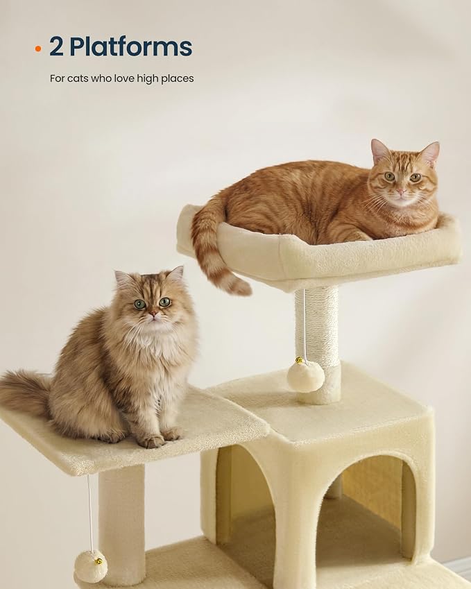 SONGMICS HOME Cat Tree for Indoor Cats, Multi-Level Cat Tower with Sisal Scratching Posts, Hammock and Condo, Beige