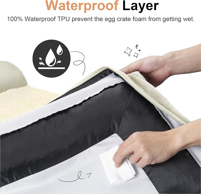 NANUYA Orthopedic Dog Bed for X-Large Dogs, 40 x 32 Inch, Beige | Egg crate foam for joint support, 3-sided bolster pet sofa, waterproof lining, washable cover, and non-skid base