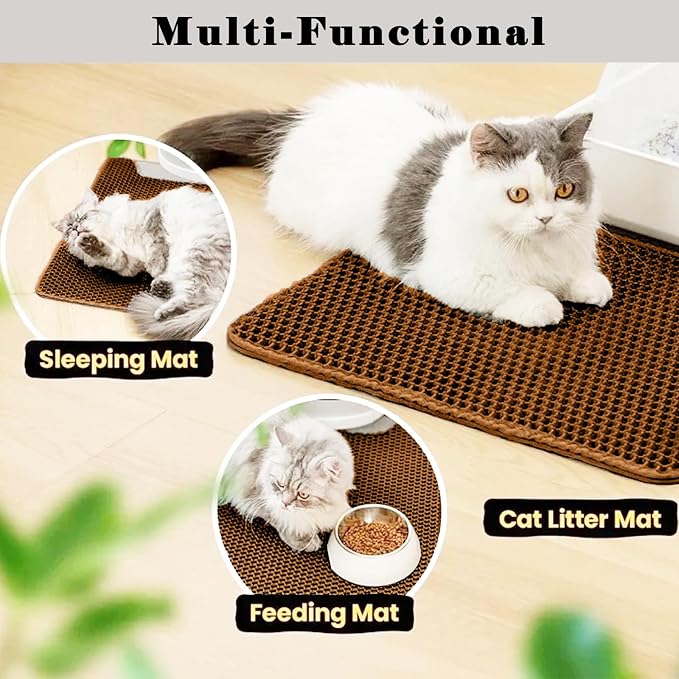 HCY&WLD Cat Litter Mat, Double Layer Cat Litter Box Mat (35x24 Inch, Brown) | Waterproof Urine-Proof Non-Slip Litter Trapping Mat, Soft on Kitty Paws, Scratch-Resistant, Scatter Control, Easy to Clean