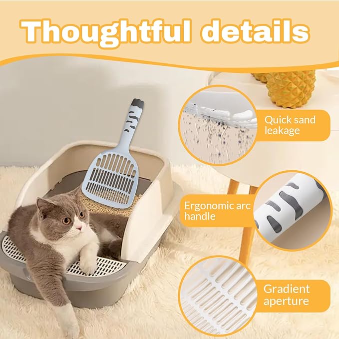 Cat Litter Scoop, Kitty Litter Scoop, Cat and Dog Poop Collector, 3-Layer Mesh Design, Cute Cat Paw Handle, Easy Clean Plastic Scooper