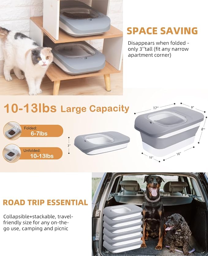 10-13 Lbs Dog Food Stroage Container, Collapsible Dog Food Containers with Airtight Lid, Pet Food Scoop, Pet Food Storage Container Dry Food for Dog, Cat and Other Pets