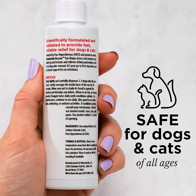 Wondercide Rescue - Ear Drops for Dogs and Cats - 4 oz | Cleans and Removes Wax Build-Up and Irritants for Pets - Relieves Itching and Redness with Pure Hypochlorous