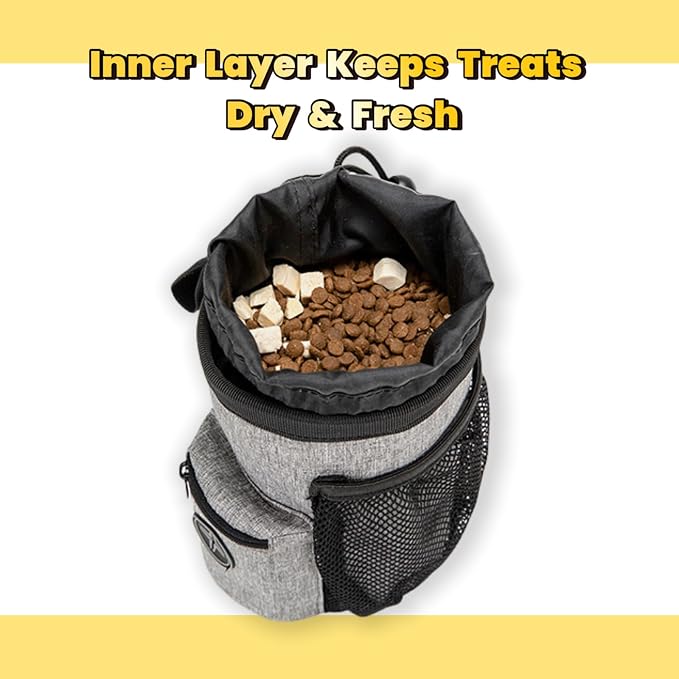 Dog Treat Pouch – Pet Training Treat Bag with Drawstring Closure, Poop Bag Dispenser, Multiple Pockets for Treats & Kibbles | 3 Ways to Wear with Adjustable Waist & Shoulder Straps | Hands-Free Walks