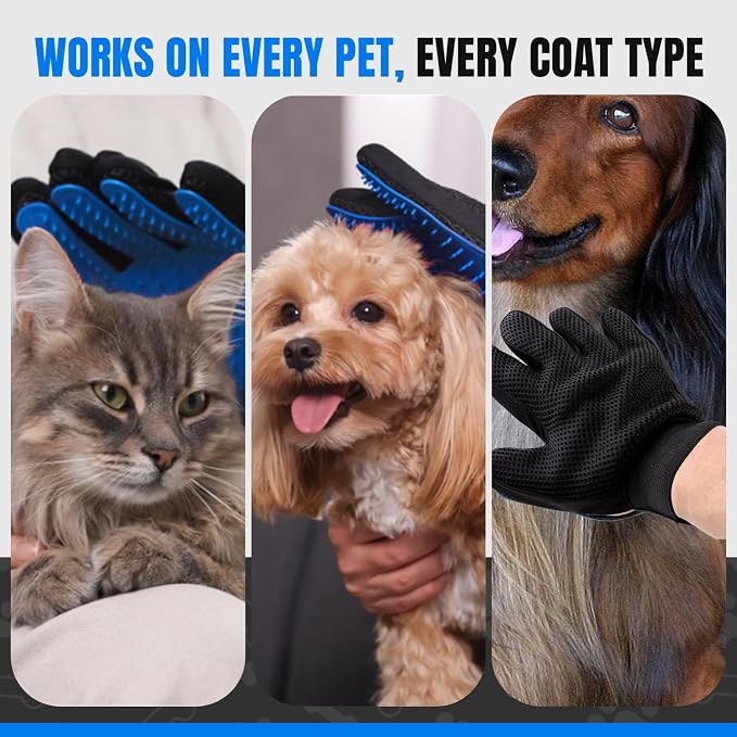 [Upgraded] Grooming Gloves for Dogs & Cats – Premium Deshedding & Massage Mitt with 260 Silicone Tips – Gentle Hair Remover Glove for Long, Short & Curly Fur – Left & Right Hand – 1 Pair (Blue)
