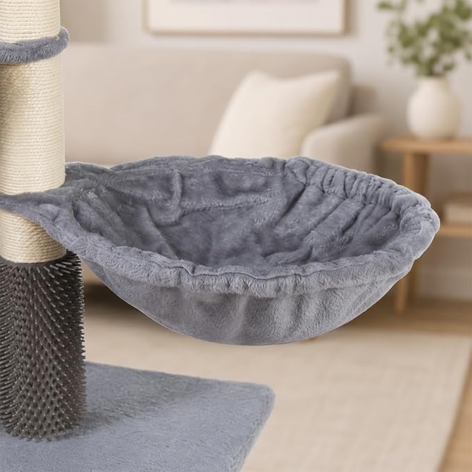 Smouatou Cat Tree with Cat Condo and Two Hammocks, Cat Tower with Scratching Posts and Scratching Pads Cat Toys, Grey