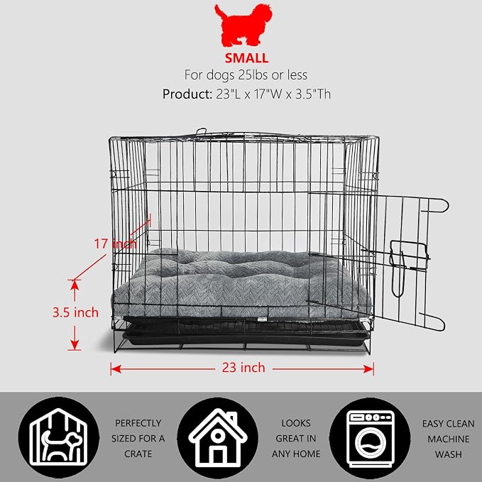 24 Inch Dog Crate Bed for Small Dogs, Washable Dog Crate Pad for Dog Cages, Soft Jacquard Flannel Kennel Mat with Anti-Slip Bottom, Fluffy Crate Mat for Puppies and Small Dogs,Dark Grey