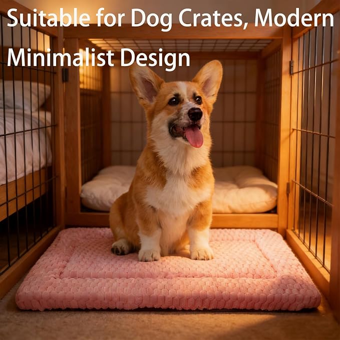 Dog Bed Mat, Reversible Dog Crate Pad for Small Medium Dogs & Cats, Soft Washable Kennel Mat with Non-Slip Bottom, Lightweight Pet Bed for Crate, Cage, Home and Travel(Pink, 30" L*20" W*1.5" Th)