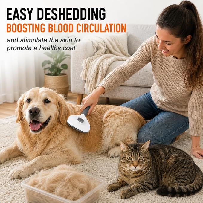 4-in-1 Pet Hair Remover Kit with Pet Hair Removal Glove, Dog Brush for Shedding, Self Cleaning Slicker Brush, Silicone Pet Hair Remover,Reusable Lint Roller for Dogs, Cats, Furniture, Carpet & Clothes