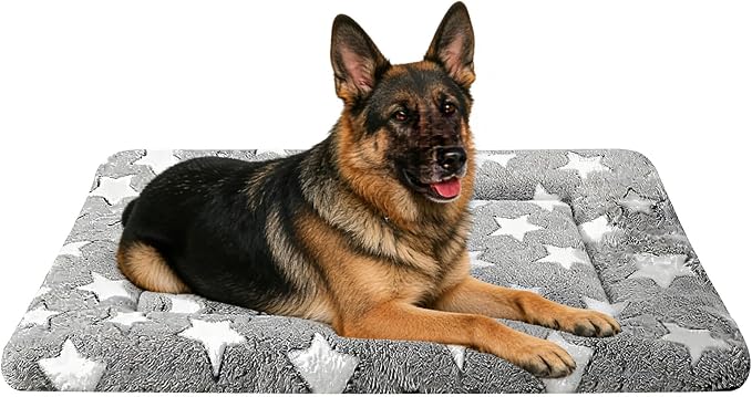 Dog Bed mat Machine-Washable Dog cage mat Gray Star（35x23x1.5in） | Soft reversible design with non-slip bottom, machine washable, lightweight, ideal for crates, travel, and home