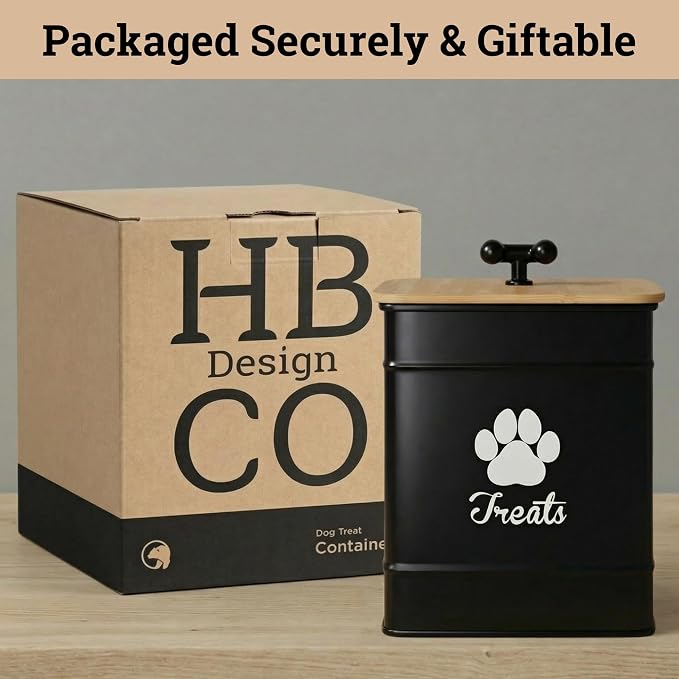 Dog Treat Container Airtight - 6 Inch Wide x 8 Inch Tall Iron Dog Treat Jar for Kitchen Counter with Airtight Bamboo Lid - 12 Cup Capacity Pet Treat Container - Doggie Cookie Jar - Big Treats Canister