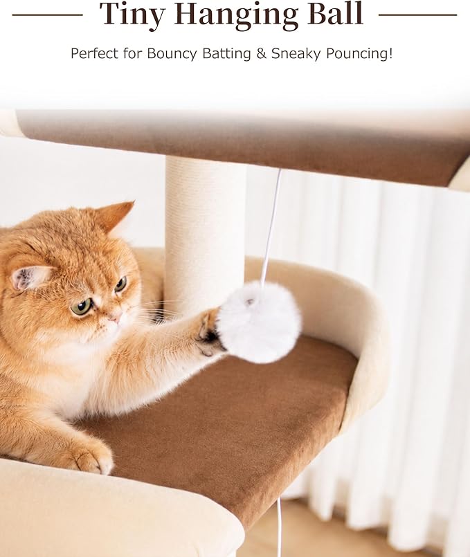 53'' Cat Tree for Large Cat, Modern Senior Friendly Cat Tower with Wide Shelves Low Step, Cotton Scratching Posts, Super Sturdy Base, Cozy Perches, and Interactive Toys (White)
