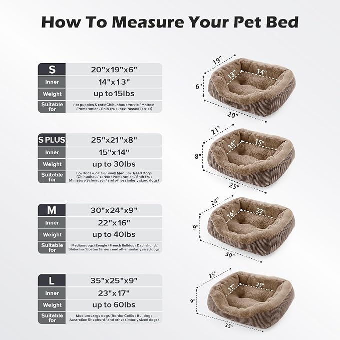 INVENHO Small Dog Bed Orthopedic Warming Soft Calming Sleeping Durable with Anti-Slip Bottom