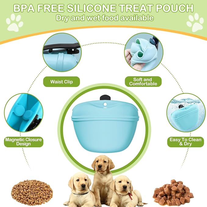 Dog Treat Pouch for Training -6 PCS Dog Training Treat Bag with Clicker, Poop Bag Dispenser, Whistle, Collapsible Bowl, Silicone Pouch, Adjustable Waist Pack for Dog Walk, Park, Outdoor Charcoal Gray