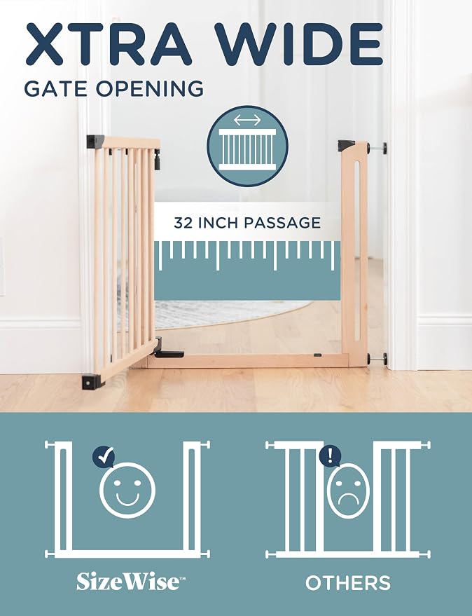 Baby Delight SizeWise™ Wood Pressure Mounted Safety Gate 40.55"-44.48" | Extra-Wide Passage | Auto-Close Two-Way Opening | Easy Installation | PEFC Certified Beech Wood (28.7" Passage)