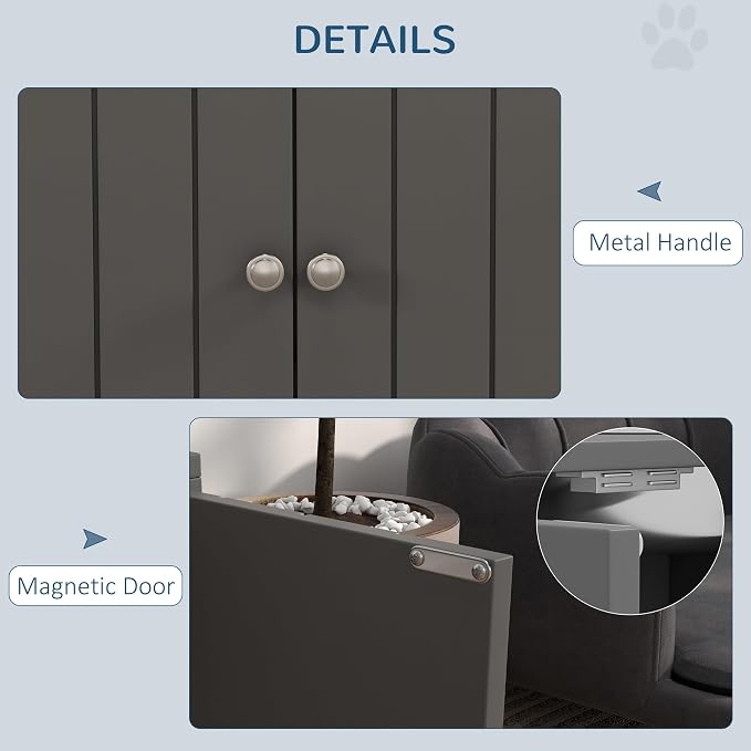 PawHut Large Elevated Dog Bowls with Storage Cabinet 44L Capacity Gray | Raised Dog Bowl Stand, Pet Feeding Station