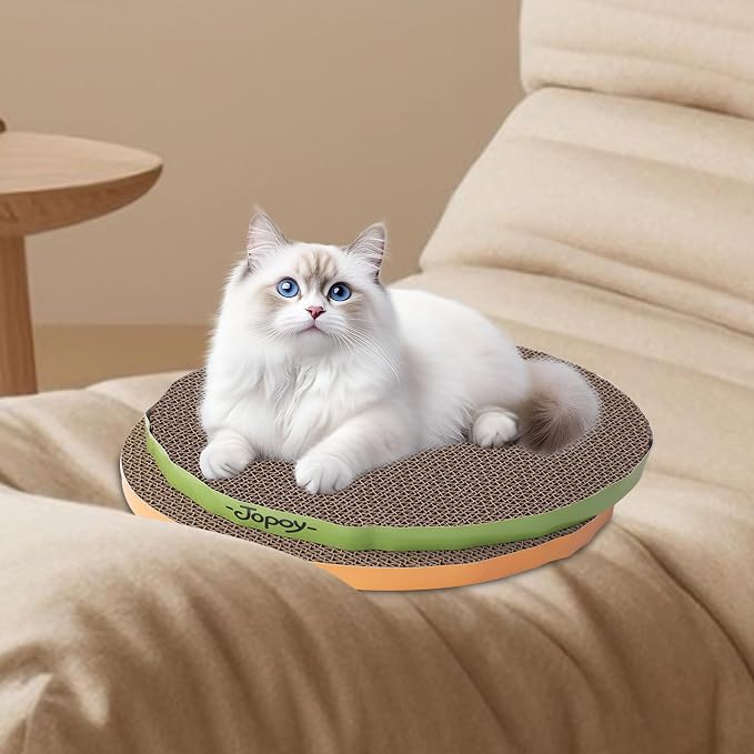 Round Cat Scratcher Replacement Pads, Green and Yellow, 2PCS | Circle Scratcher Pad, Cardboard Refill, 10 inch Diameter, 7/8 inch Thickness