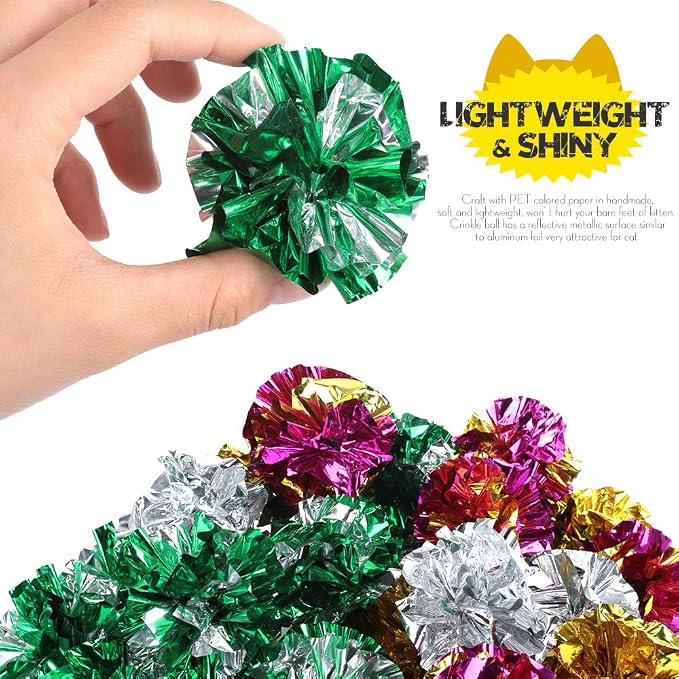 25 Pack Crinkle Balls Cat Toys for Cats - Original Mylar Crinkle Balls (Random Color)