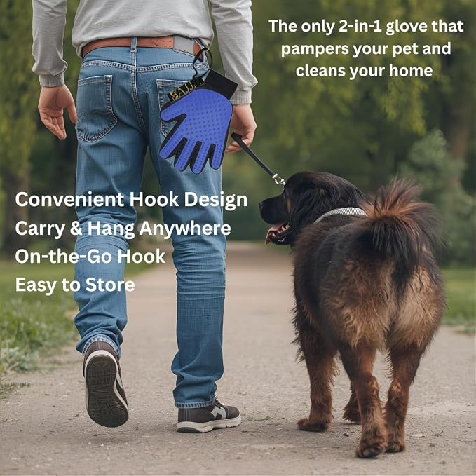 2-in-1 Pet Grooming Gloves 2-Pack – Double-Sided Deshedding & Pet Hair Remover for Dogs & Cats – Gentle Massage Glove – Lint Remover for Furniture & Clothing