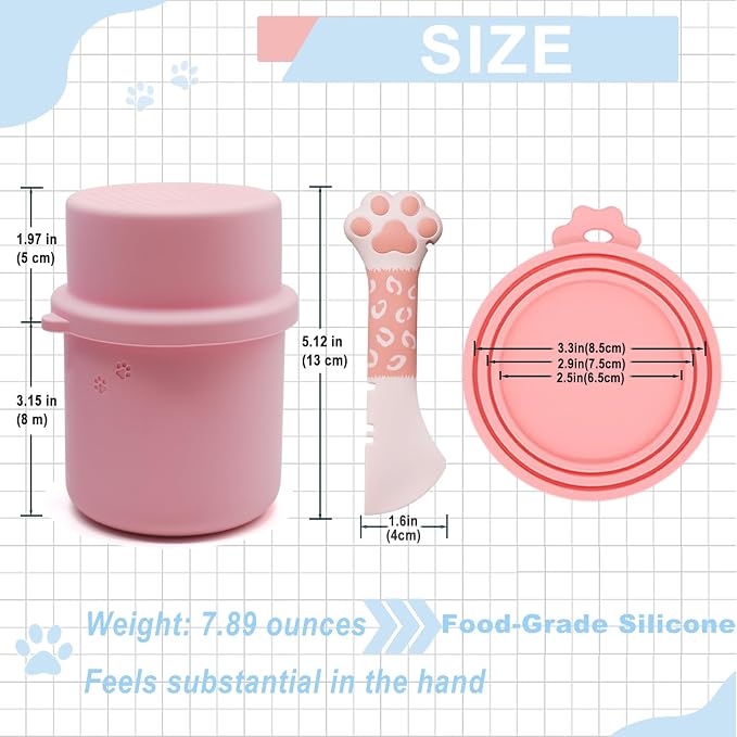 Original Canned Dog Food Storage Container | Wet Food Can Opener Spoon | Silicone Pet Can Lid | BPA Free, Airtight, Dishwasher & Freezer Safe(Pink)