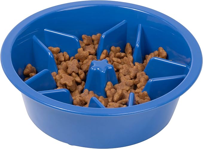 Leash Boss Slow Feeder Dog Bowls (1.5 Cup) Puzzle Dog Food Bowl with Feeder Holes, Fits into Elevated Pet Feeders, Slow Eating for Large, Medium & Small Sized Breeds - Blue