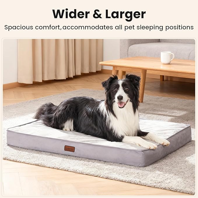 OhGeni Orthopedic Waterproof Dog Bed for Medium Large Dogs, Machine-Washable Removable Cover in Easy-Clean Fabric, Reversible Memory Foam & Easy-Carry Handle, Wider and Larger, 36 inch (Gray)