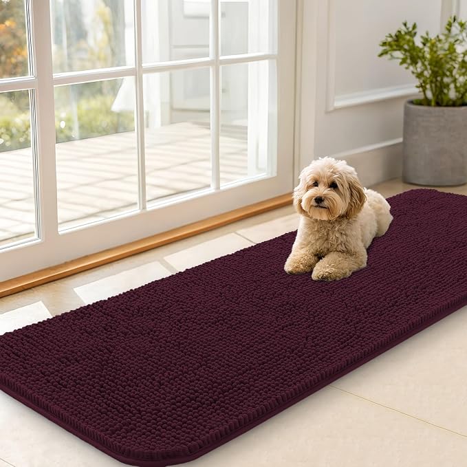 OLANLY Dog Door Mat for Muddy Paws 59x20, Super Absorbent Chenille Mud Mat | Russet, Absorbs Moisture and Dirt, Non-Slip Machine Washable Doormat, Quick-Drying Indoor Entryway Floor Carpet for Dogs