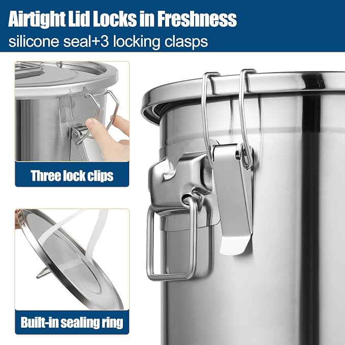 12Lbs 304 Stainless Steel Dog Food Storage Containers with Airtight Lid | Large Airtight Pet Food Storage Container Food Bin for Dogs, Cats & Birds Seed, Keep Fresh