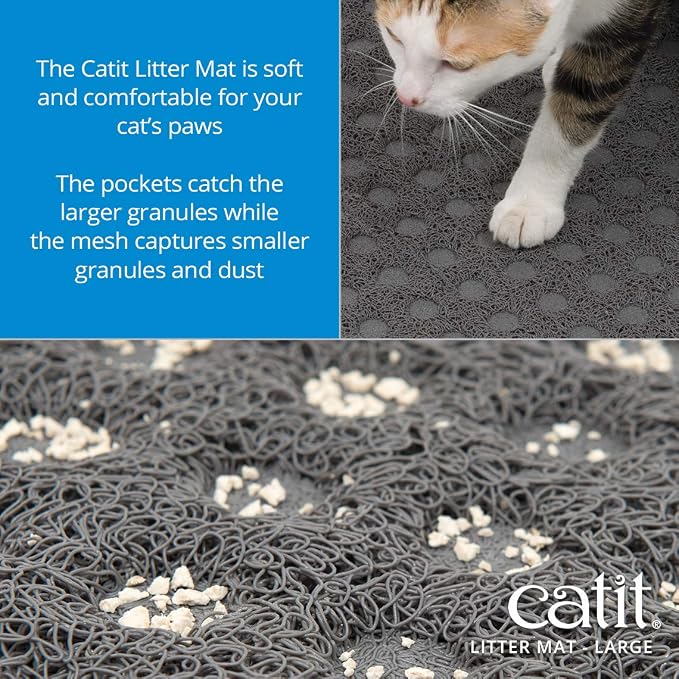 Catit Large Cat Litter Mat - Non-Slip, Easy Maintenance Design | Gentle on Paws - Traps Loose Litter