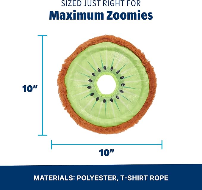 Barkbox Kiweeeee! Flying Disc Dog Toy | Fluff-Free Crinkle Disc with T-Shirt Rope Edge | Durable Fetch Toy for Dogs & Puppies Who Love to Toss & Chase