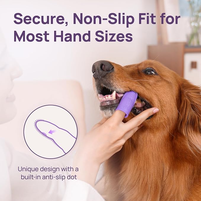 HICC PET Dog Toothbrush, Anti-Slip Dog Tooth Brushing Kit, Dog Finger Toothbrush for Plaque and Tartar Cleaning, Dog Teeth Cleaning for Medium & Large Pets, Safer & Softer Liquid Silicone, 4-Pack