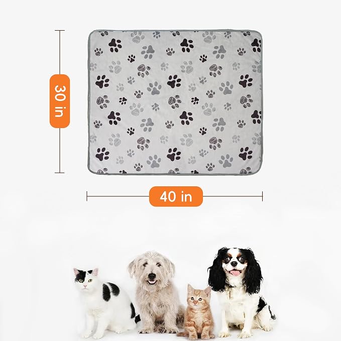 Waterproof Dog Blankets Pet Blanket, 30"x40" Cat Blanket for Indoor Cats, Soft Fluffy Sofa Car Bed Protector, Reversible Sherpa Fleece Puppy Blanket for Small Medium Dogs(Light Grey-Paws)