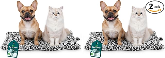 Furhaven ThermaNAP Self-Warming Cat Bed for Indoor Cats & Small Dogs, Washable & Reflects Body Heat - Quilted Faux Fur Reflective Bed Mat - Snow Leopard, Small (Pack of 2)